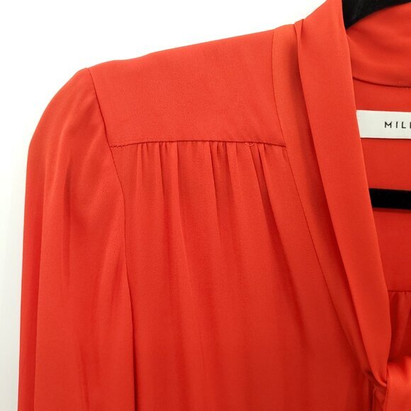 Milly Gathered Tie Neck Silky Long Sleeve Blouse L Red - Picture 5 of 16